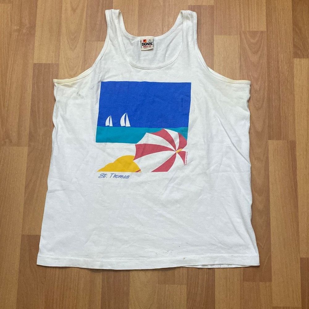 Vintage 1987 Signal Mega-Tee Tank Top T Shirt St Thomas Island Men M Made in USA
